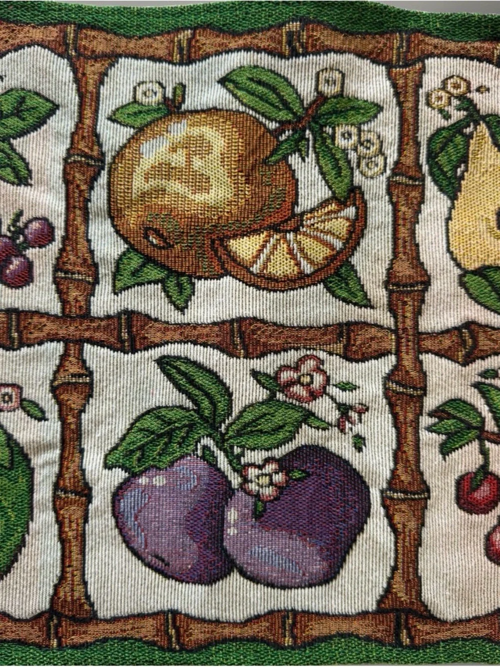 Vintage Woven Tapestry Placemats Set of 2 Fruit Bamboo Border Cottagecore